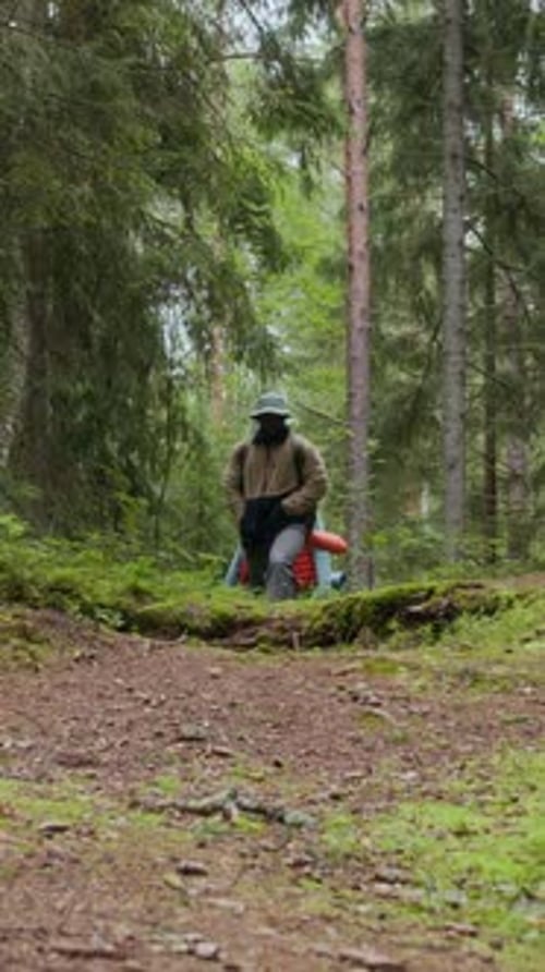 Vertical of Black Couple Hiking Together in Peaceful Forest