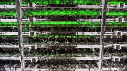Large Wired Internet Datacenter Storage Cryptocurrency Mining Equipment on Large Farm ASIC Miners on