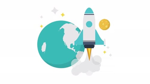 Flat Design Rocket Launch from Earth Animation