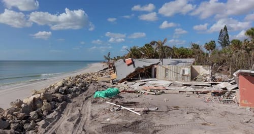 Natural Disaster and Its Consequences Hurricane Destroyed House Roof and Walls in Florida Coastal
