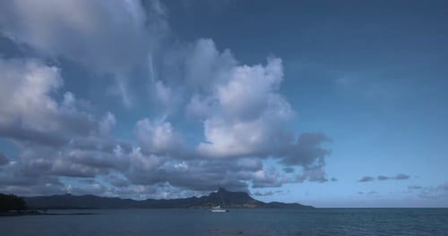 Catamaran On The Background Of Mountain Landscapes In Maheburg