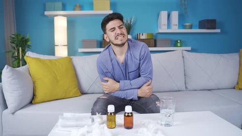 Young man with bone pain is very sick.