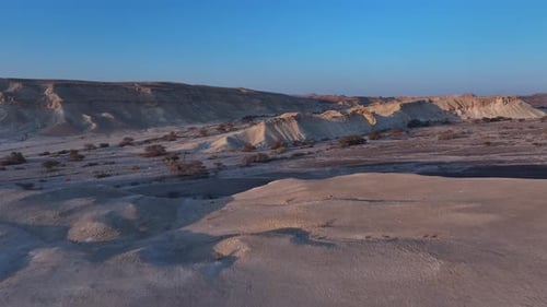 Aerial video over a desert area in southern Israel. at sunset