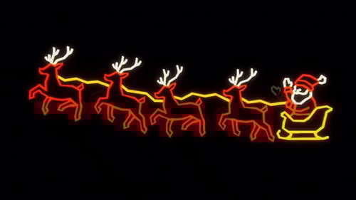 Animated Santa Claus with Reindeers flying on Christmas Night : Looped Video with Alpha Channel