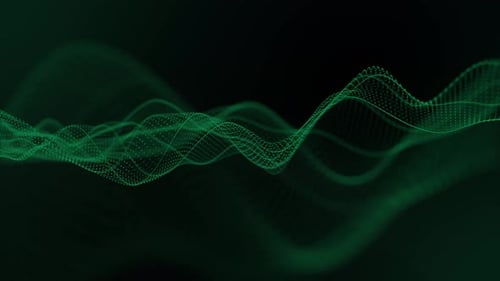Fondo de bucle transparente con forma de onda verde oscuro hecha de puntos y líneas