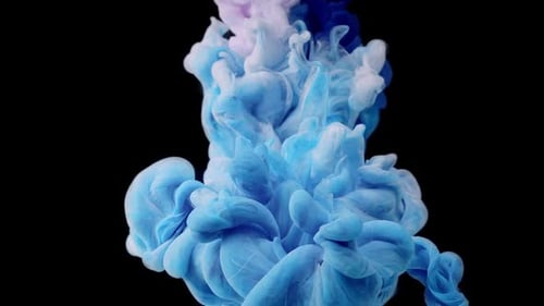 Fluid Art Serenade Cerulean Cascade of Blue and White Color Paint Drops in Water