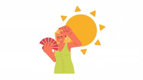 Animation de personnages 2D d'une femme fatiguée sous la lumière directe du soleil