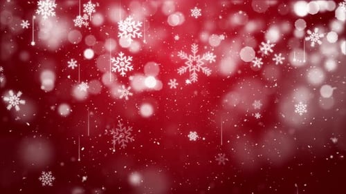 Snow Falling on Blue Sky with Red Particles in the Winter Christmas