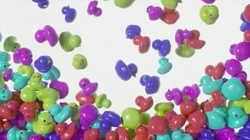 Colorful Rubber Ducks and Shapes Falling Transition