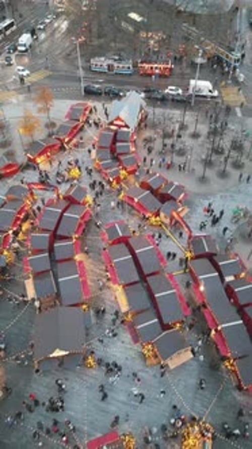 Zurich, Switzerland Aerial view of the Zurich Christmas Market, the Weinachsdorf