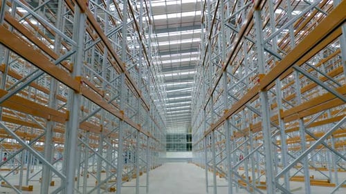 Newly Constructed Warehouse Interior Racking System Flythrough