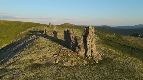 Aerial Weathered Stone Pillars on the Manpupuner Plateau