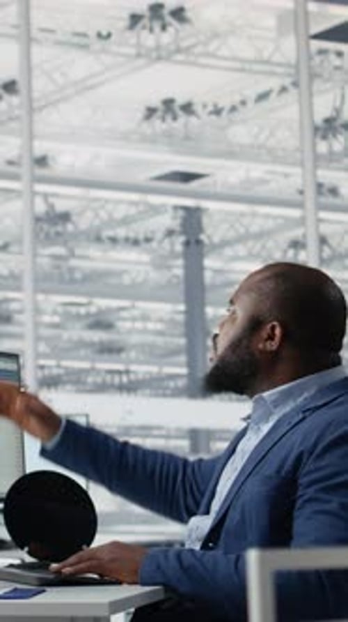 Vertical Video Multiracial Men and Women in Microchip Factory Office Working Together