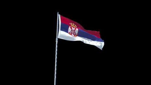 Waving Serbia Flag on Pole with Alpha Channel