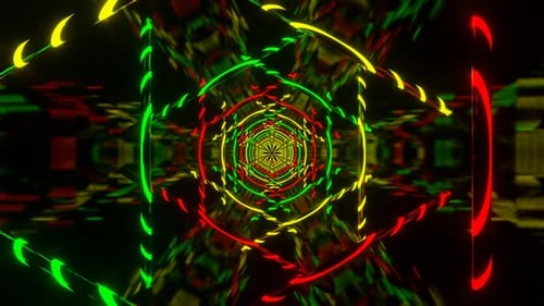 Green And Yellow And Red Hexagon Type Neon Lamp Light Background Vj Loop In HD