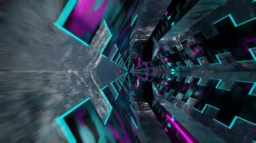 Cyan And Pink Hexagonal Laser Tunnel Background Vj Loop In 4K