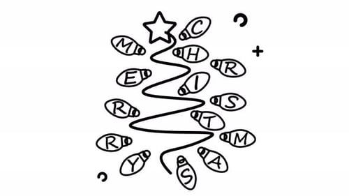 Hand-Drawn Christmas Tree with Merry Christmas Lights Animation