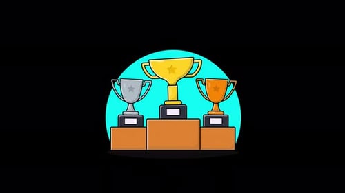 Winner Trophies on Podium for 1st, 2nd, and 3rd Place Animation Video - Transparent