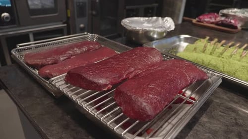 Raw Meat Preparation in a Professional Kitchen