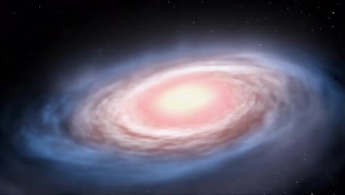 Sweeping Dolly Movement In A Circular Path Around The Galaxy With Small Particle
