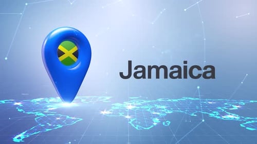 Futuristic Digital World Map with Jamaica Location Pin