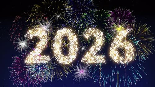 New Year 2026 Countdown with Sparkling Fireworks