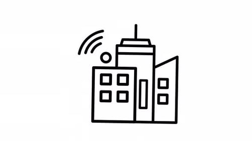 Animated Smart Building Icon with Wireless Signal