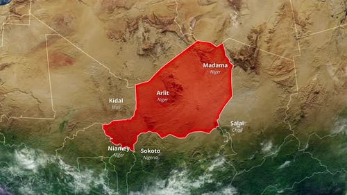 Zooming into Niger Map with Highlighted Borders and City Names