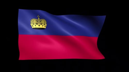 Realistic Liechtenstein Flag Waving Seamlessly on Black Background