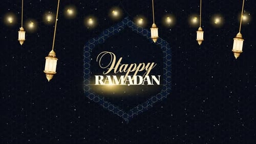 Happy Ramadan Dark Background, islamisches Musterkonzept, Öllampen, Loop-Animation, 4K