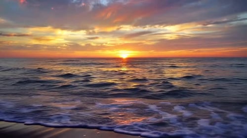 Beautiful Sunset Over Ocean Waves Realistic Digital Animatio