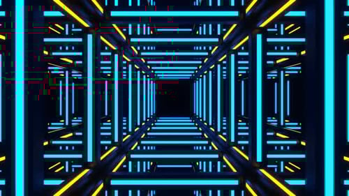 Blue And Orange Movement Through Neon Frame Background Vj Loop In 4K