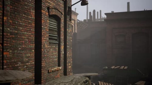 Abandoned Industrial Factory Buildings at Sunset