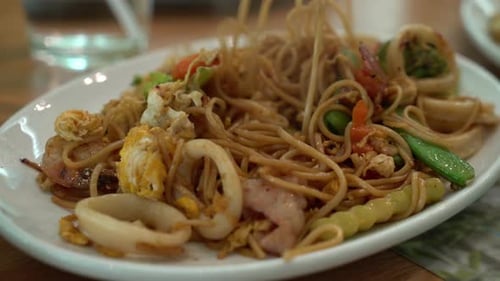 Noodle Dish with Seafood and Vegetables