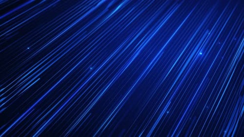 Glass blue background. Neon particles of information flying geometric slide. Dark Blue Background Gl
