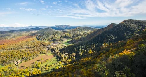 Time lapse of autumn sunset in La Fageda D En Jorda Forest, La Garrotxa, Spain