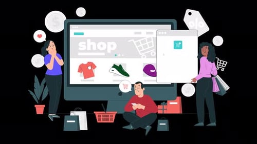people shopping online, 4k animation online store with alpha channel