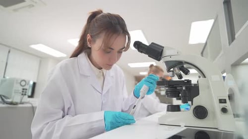 Female Scientists Working With Microscopes in a Bright Lab