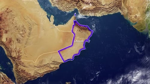 Global Earth Map Zoom to Oman Country Outline Animation