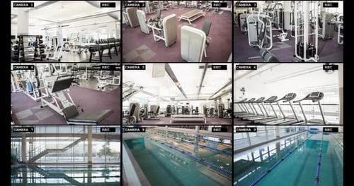 Screens with cctv surveillance camera views