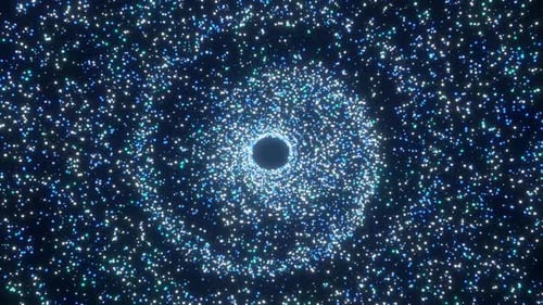A spiral vortex of blue luminous particles