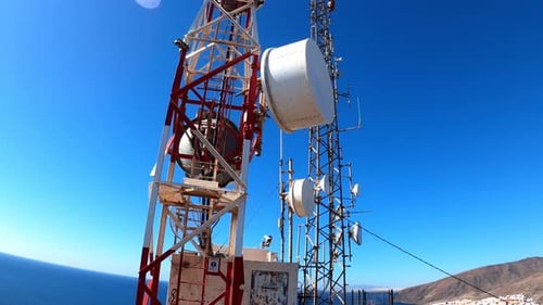 mountain of Fuerteventura Island with antennas and satellite dishes
