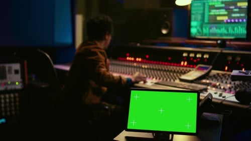 Un ingeniero de rastreo afroamericano trabaja con Greenscreen