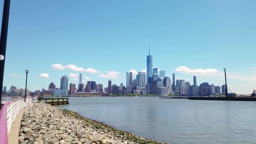 Beautiful view of the Hudson River and Manhattan skyscrapers, New York, USA