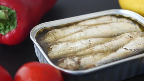 Canned Sardines with Fresh Vegetables and Spoon