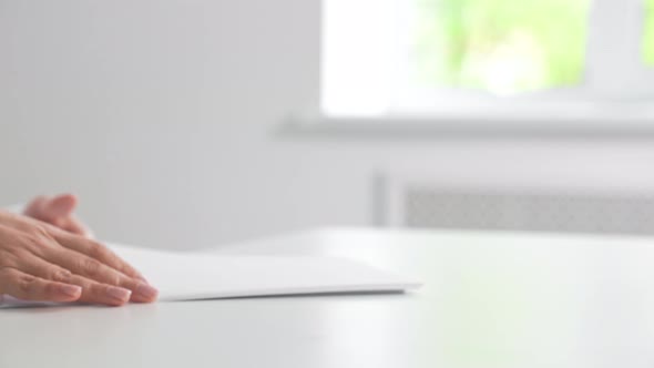 Woman Flips Through Blank White Papers on Desk, Business, Corporate ...