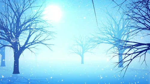 Peaceful Winter Forest Scene with Falling Snow