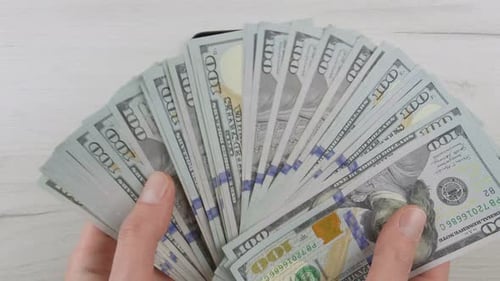 Smartphone Green Blue Screen Man Counting Dollars Cash
