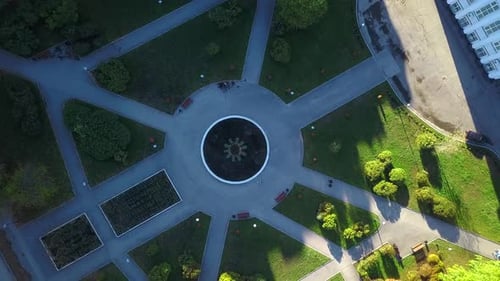 Top view of garden with fountain at manor