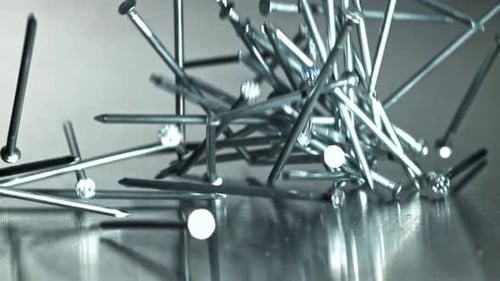 Kinetic Nails Cascade Cinematic Industrial Slowmotion Filmed on a Highspeed Camera at 1000 Fps
